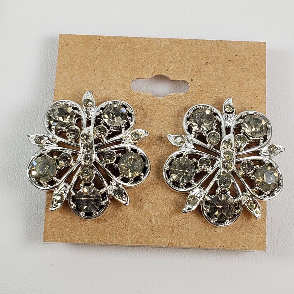 Vintage RARE Coro 1940's Dramatic Decadent Diamond Rhinestone Clip On Earrings - Picture 2 of 16